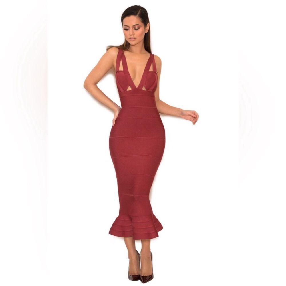 House of CB San Jose Rust Red Bandage Fishtail Dress Size Small